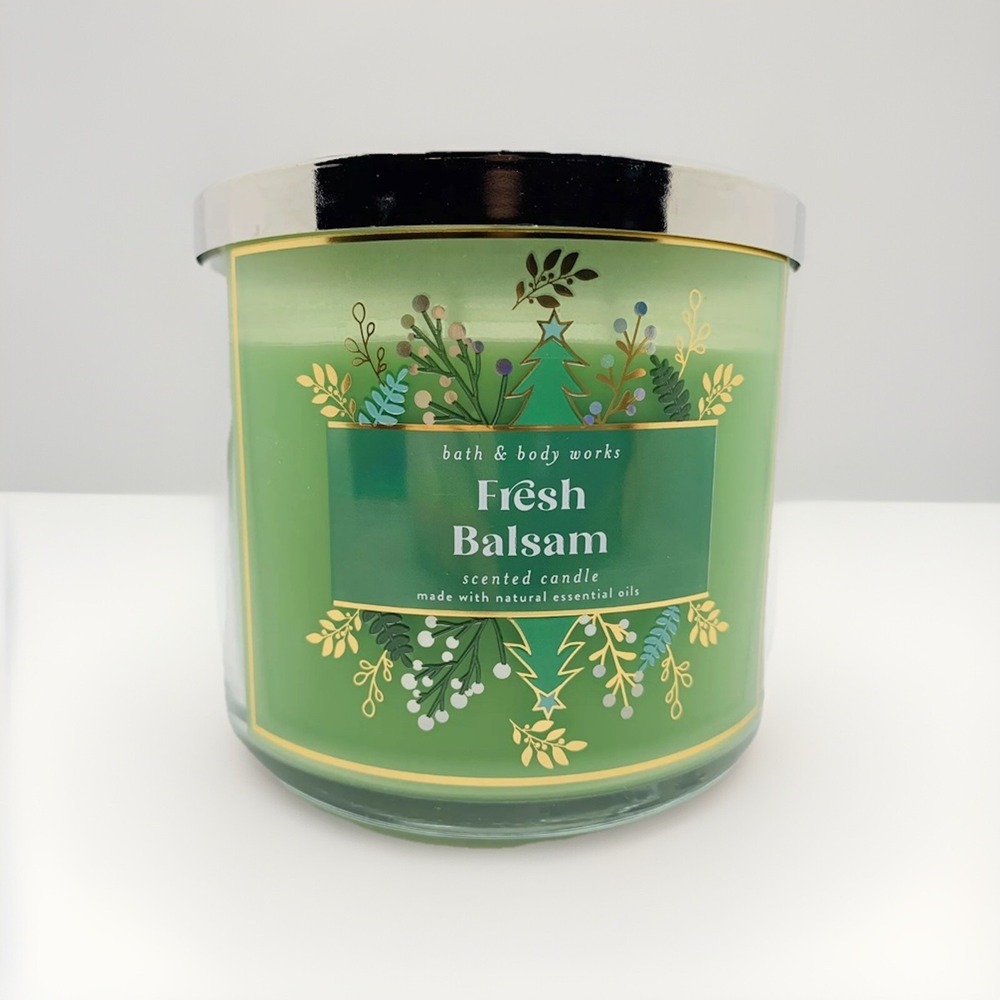 BATH & BODY WORKS FRESH BALSAM 3-WICK SCENTED CANDLE 14.5 OZ WITH ESSENTIAL OILS